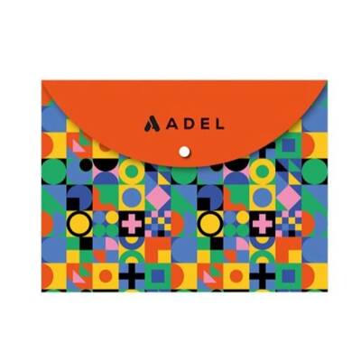 Adel A4 Desenli Çıtçıtlı Zarf Dosya-Koyu Turuncu