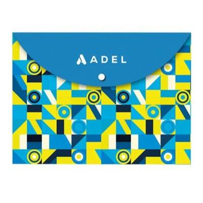Adel A4 Desenli Çıtçıtlı Zarf Dosya-Mavi