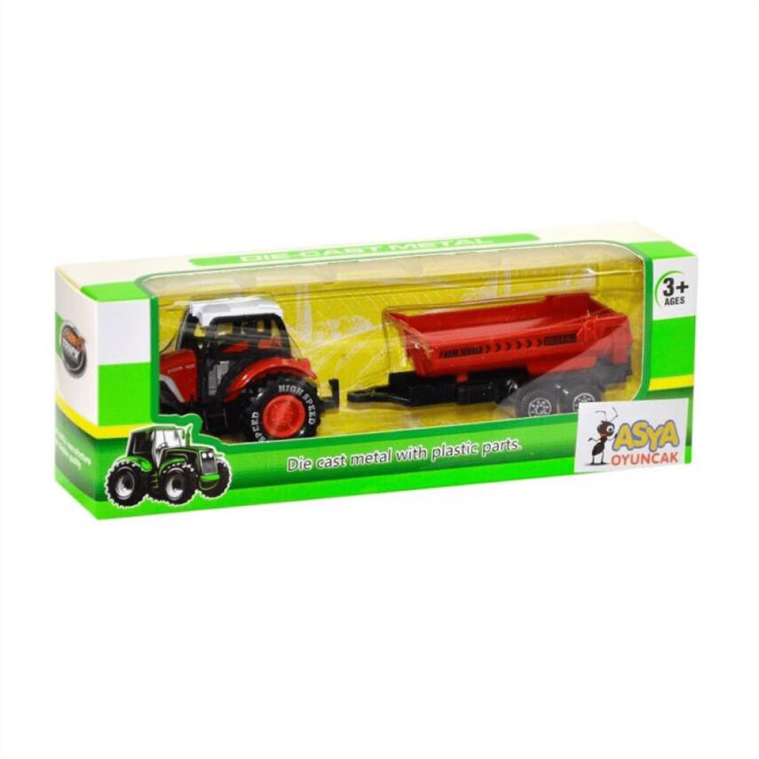 Asya Oyuncak 18 Cm Römorklu Metal Traktör 955-167-Kırmızı - 1