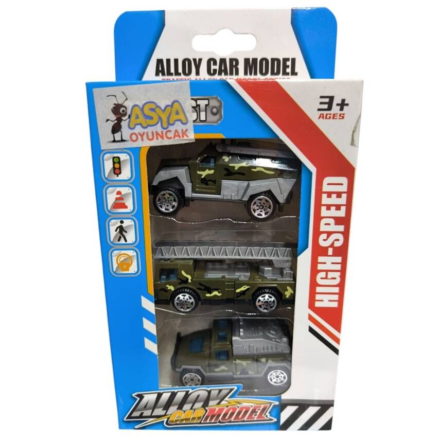 Asya Oyuncak 3lü Metal Askeri Araçlar 600-4-Yeşil - 1