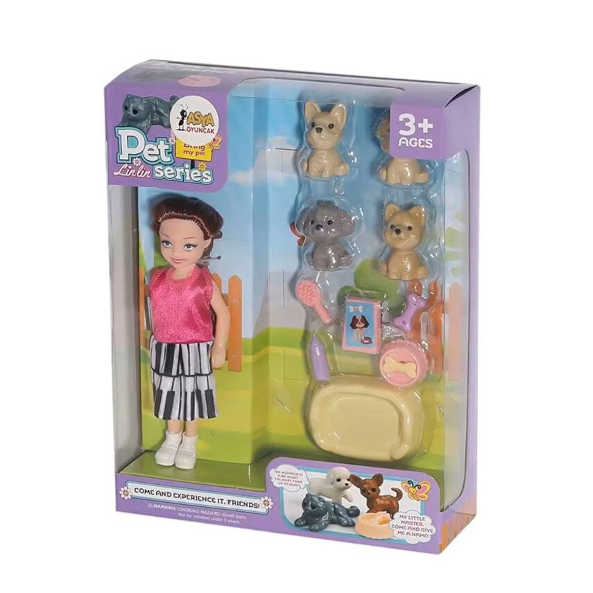 Asya Oyuncak Bebek Linlin ve Köpekleri C5814-7722-3-Kahverengi Saçlı Bebek - 1