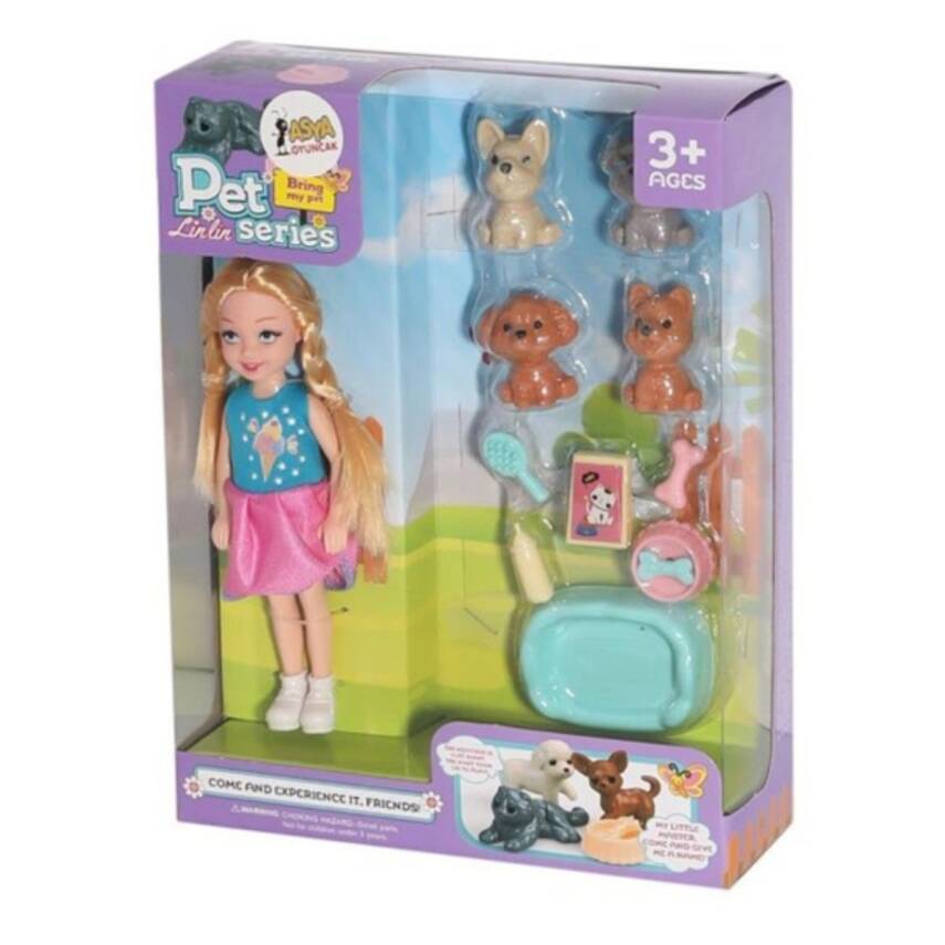 Asya Oyuncak Bebek Linlin ve Köpekleri C5814-7722-3-Sarı Saçlı Bebek - 1