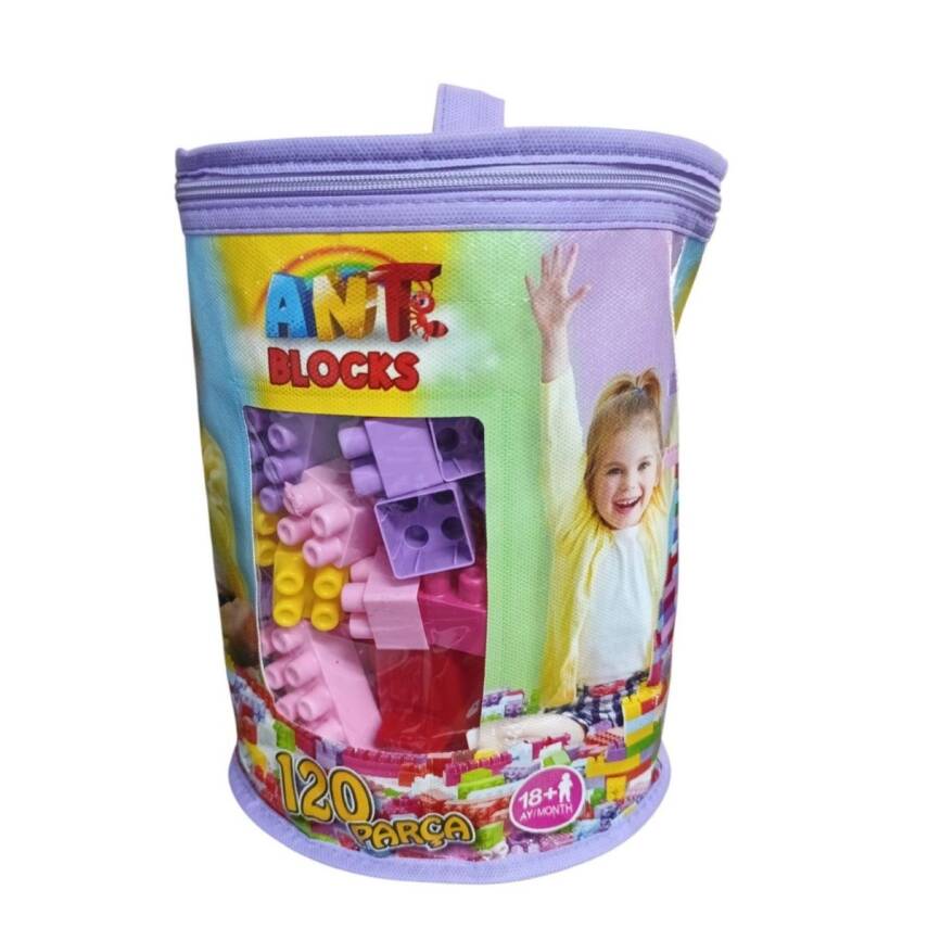Asya Oyuncak Çantalı Blocks Pastel 120 Parça Ant 122-Mor Çantalı - 1