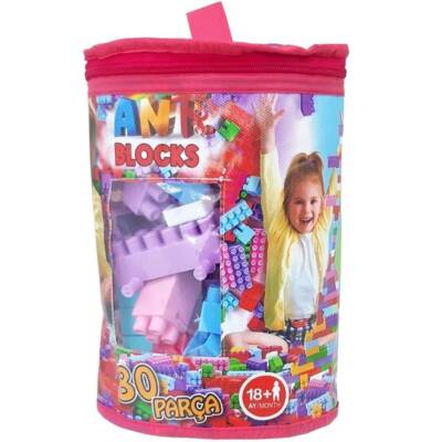 Asya Oyuncak Çantalı Blocks Pastel 80 Parça Ant 082-Pembe Çantalı
