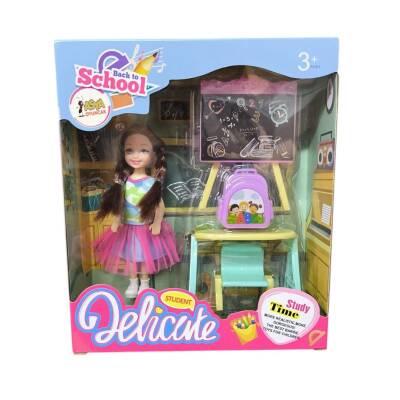 Asya Oyuncak Kutulu Ders Çalışan Küçük Bebek A8-21-Kahverengi Saçlı Bebek