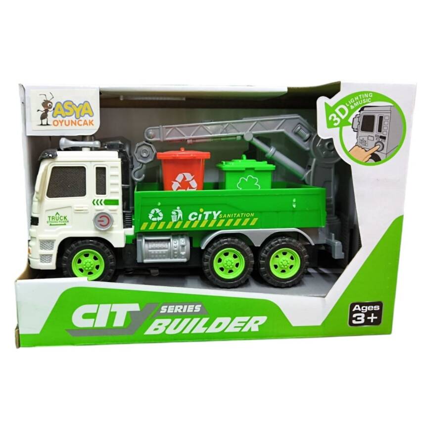 Asya Oyuncak Pilli Işıklı Müzikli Çöp Kamyonu 998-43L-Yeşil - 1
