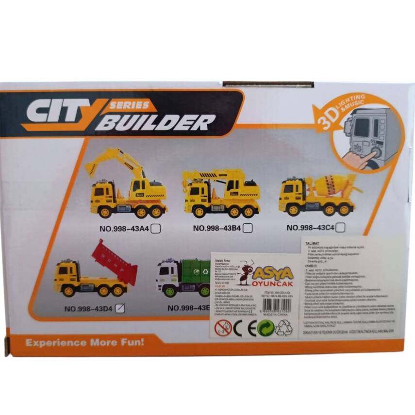 Asya Oyuncak Pilli Işıklı Sesli İş Makineleri-998-43D4-Sarı Kırmızı - 1