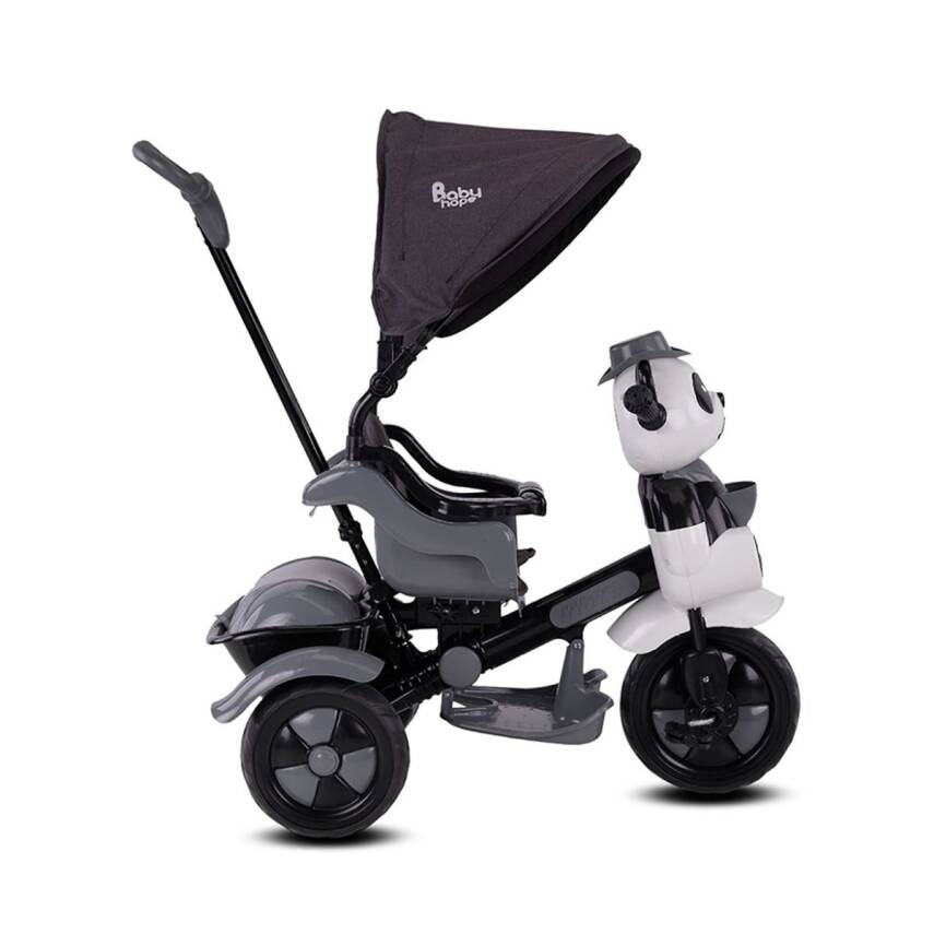 Babyhope 127 Little Panda Ebeveyn Kontrollü Tenteli Müzikli Tricycle Üç Teker Bisiklet-Gri - 2