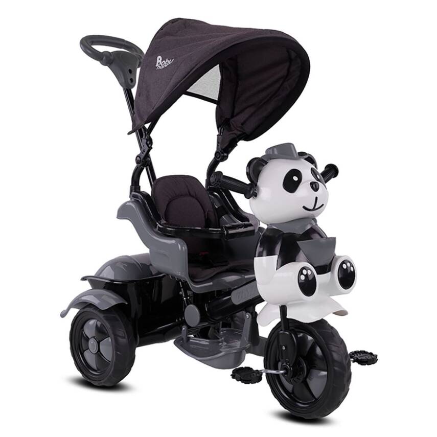 Babyhope 127 Little Panda Ebeveyn Kontrollü Tenteli Müzikli Tricycle Üç Teker Bisiklet-Gri - 1