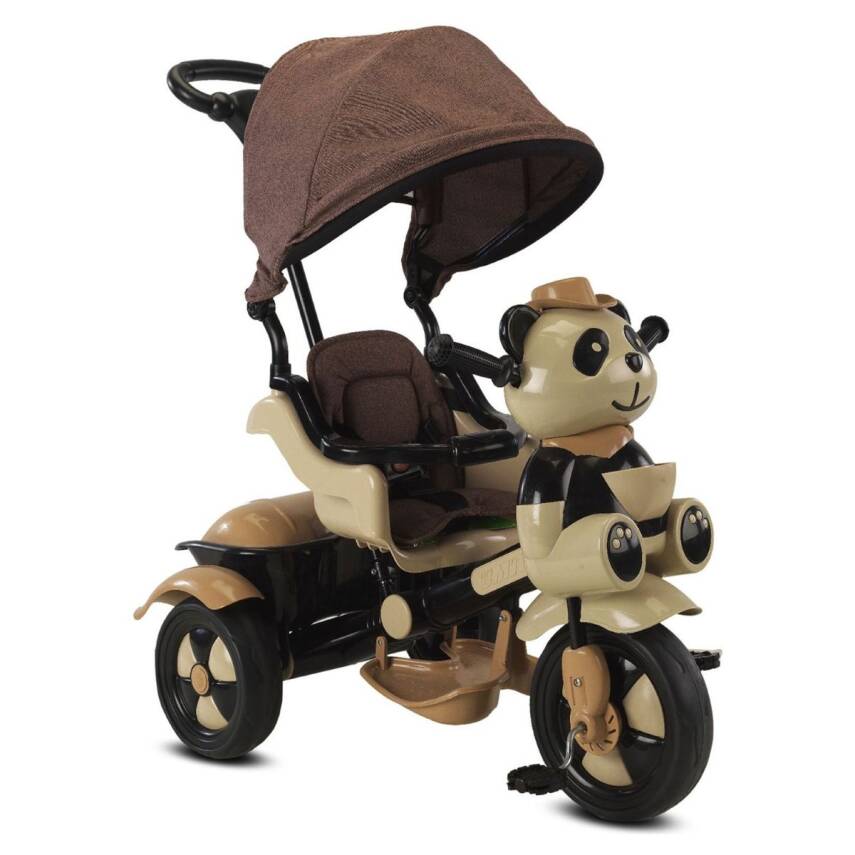 Babyhope 127 Little Panda Ebeveyn Kontrollü Tenteli Müzikli Tricycle Üç Teker Bisiklet-Kahve - 2