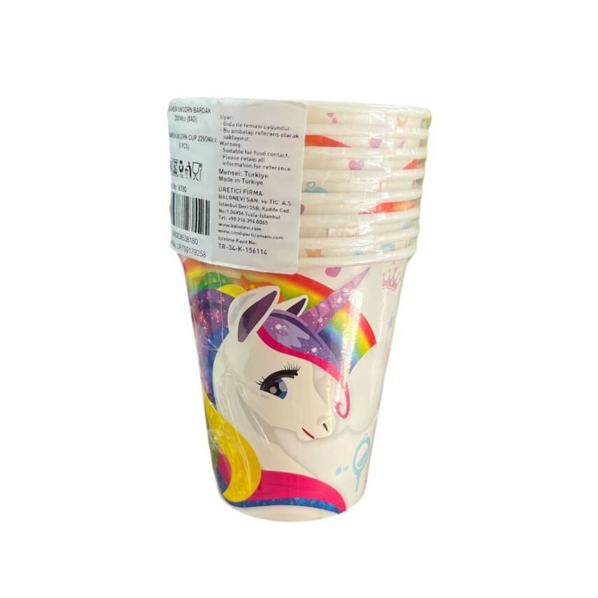 Balonevi Unicorn Rainbow 8li Karton Bardak 6180 - 1