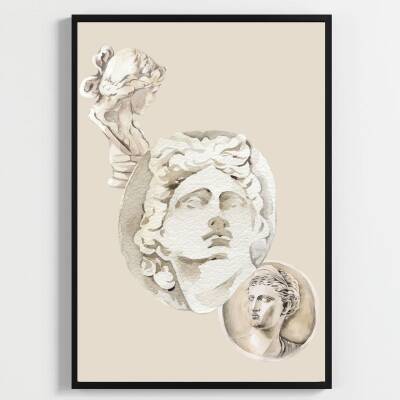 Besay Üçlü Heykel Sanatsal Duvar Posteri-Estetik Dekoratif A2 Çerçevesiz