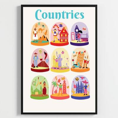 Besay Countries Dünya Harikası Ülkeler Duvar Posteri-Estetik Dekoratif A3 Çerçevesiz