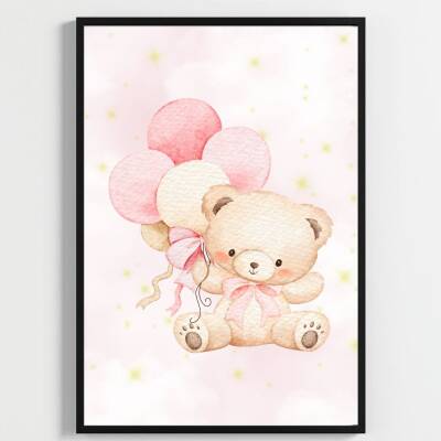"Besay Ayıcık Masalı | ""Baby"" Temalı Çocuk Odası Dekorasyonu | Yeni Doğan Kız Bebek Hediyesi Sulu Boya Poster | 3'Lü Set A4 Ç - 2