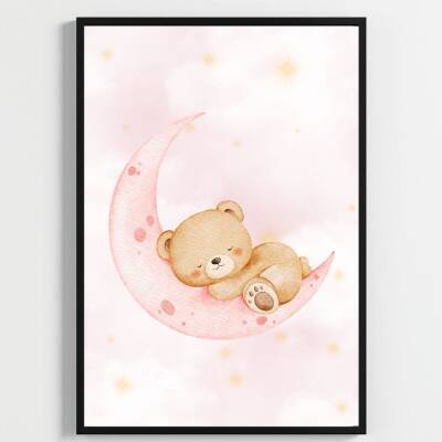 "Besay Ayıcık Masalı | ""Baby"" Temalı Çocuk Odası Dekorasyonu | Yeni Doğan Kız Bebek Hediyesi Sulu Boya Poster | 3'Lü Set A4 Ç - 3