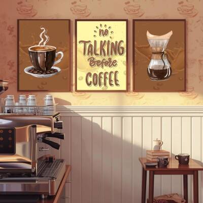 Besay Bi' Kahve | Kahve Köşesi Duvar Dekorasyonu | Esprili Yazılı Mutfak Posteri | 3'Lü Mutfak Poster Seti A4 Çerçevesiz - 4