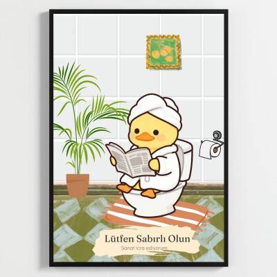 Besay Bornozlu Ördek | Eğlenceli Banyo ve Tuvalet Duvar Dekorasyonu | Mizahi Gazete Okuyan Ördek Posteri | A4 Tekli Çerçevesiz