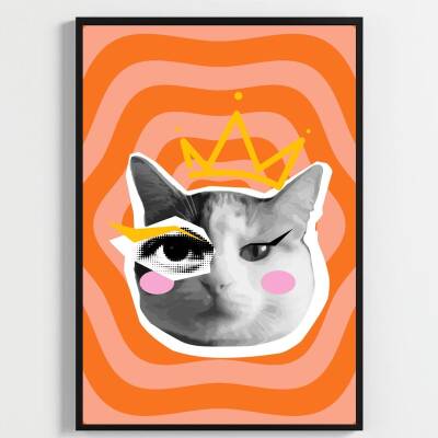 Besay Cool Cat | Renkli Genç Odası Duvar Dekorasyonu | Eğlenceli Kedi Ve Peace Temalı Estetik Tablo | 3'Lü Set A2 Çerçevesiz