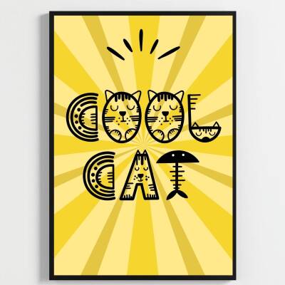 Besay Cool Cat | Renkli Genç Odası Duvar Dekorasyonu | Eğlenceli Kedi Ve Peace Temalı Estetik Tablo | 3'Lü Set A3 Çerçevesiz - 2