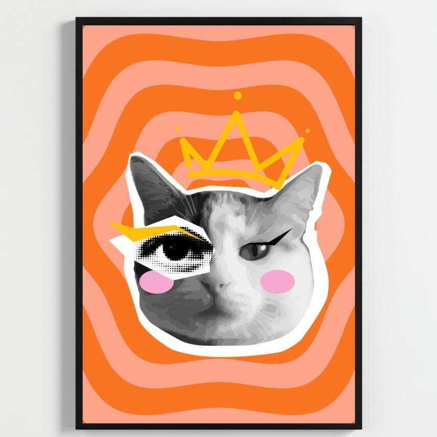 Besay Cool Cat | Renkli Genç Odası Duvar Dekorasyonu | Eğlenceli Kedi Ve Peace Temalı Estetik Tablo | 3'Lü Set A4 Çerçevesiz - 1