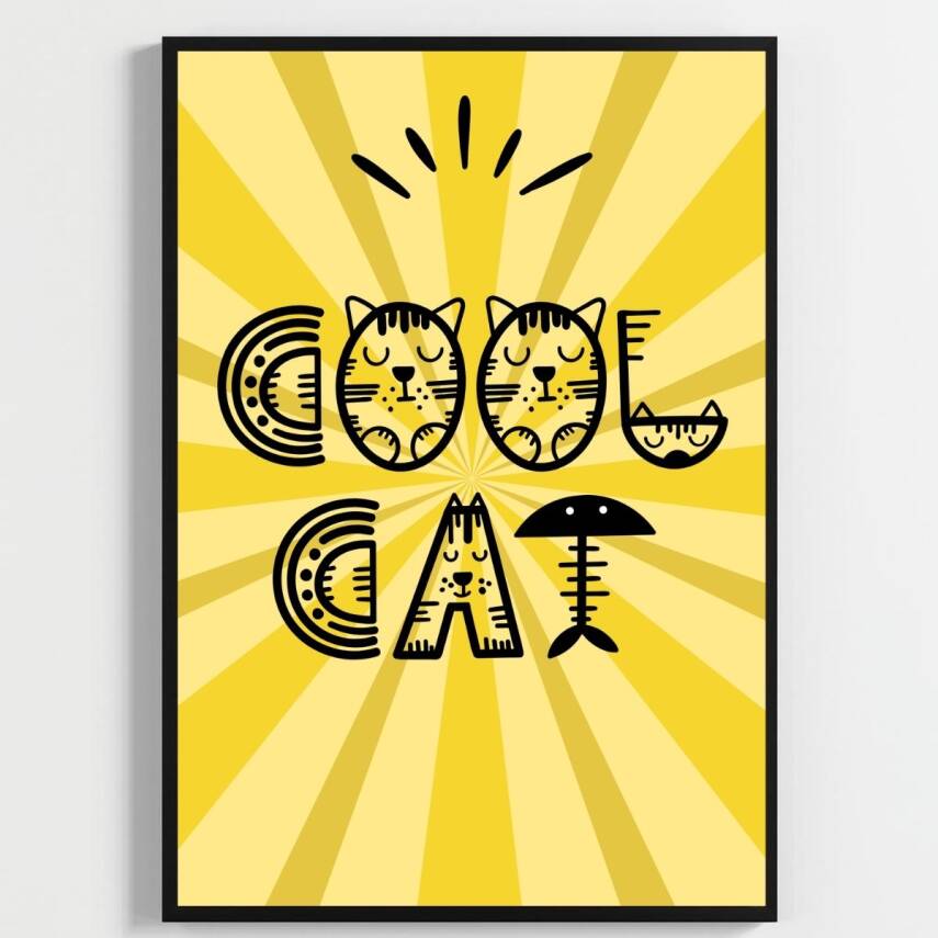 Besay Cool Cat | Renkli Genç Odası Duvar Dekorasyonu | Eğlenceli Kedi Ve Peace Temalı Estetik Tablo | 3'Lü Set A4 Çerçevesiz - 2