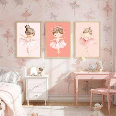 Besay Dans Eden Balerin Çocuk Odası Posteri–Dekoratif 3lü Set A3 Çerçevesiz - 4