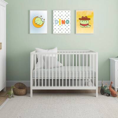 Besay Dino Patileri:Sevimli Kovboy ve Ay Dedeli Dinozor Çocuk Odası Posteri–Dekoratif 3lü Set A2 Çerçevesiz - 5