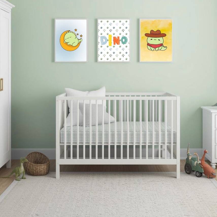 Besay Dino Patileri:Sevimli Kovboy ve Ay Dedeli Dinozor Çocuk Odası Posteri–Dekoratif 3lü Set A2 Çerçevesiz - 5