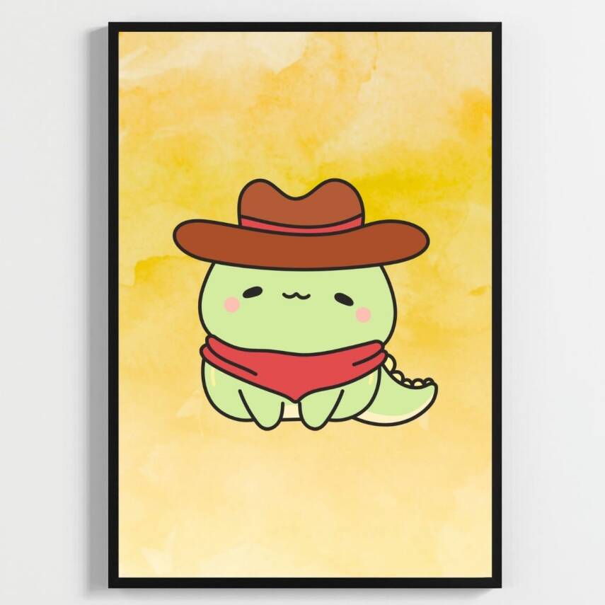 Besay Dino Patileri:Sevimli Kovboy ve Ay Dedeli Dinozor Çocuk Odası Posteri–Dekoratif 3lü Set A3 Çerçevesiz - 2