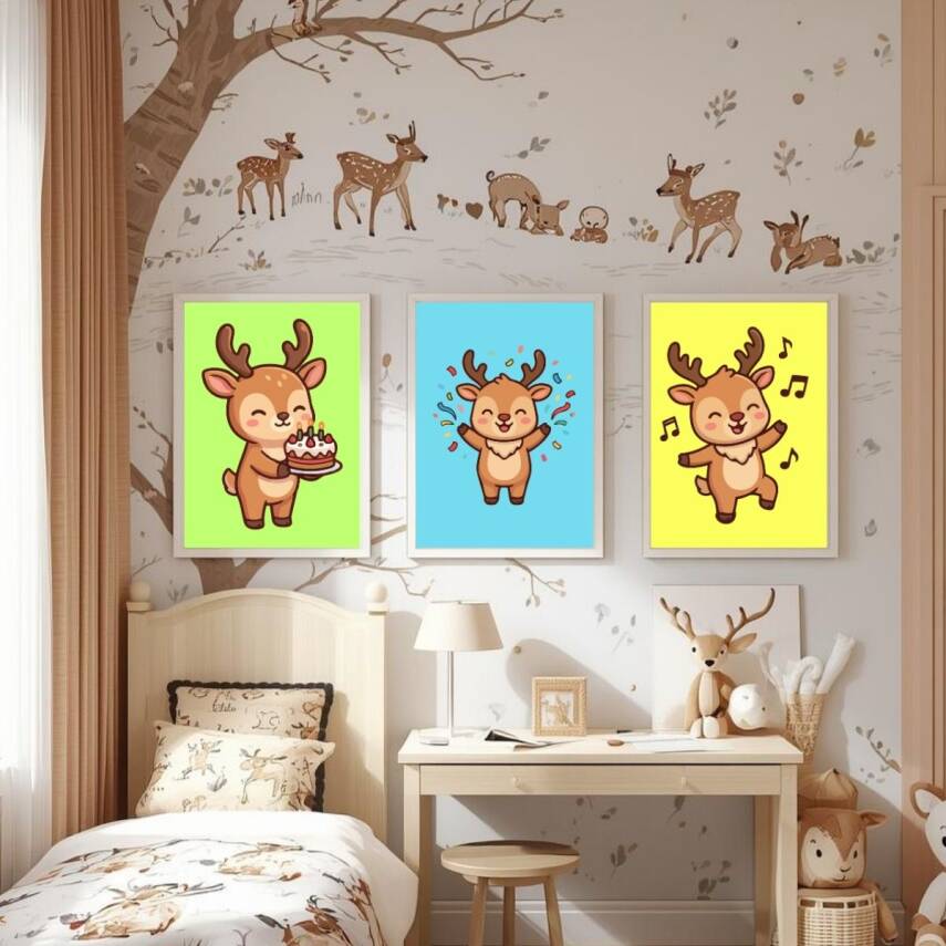 Besay Eğlenceli Geyik Çocuk Odası Posteri–Dekoratif 3lü Set A4 Çerçevesiz - 4