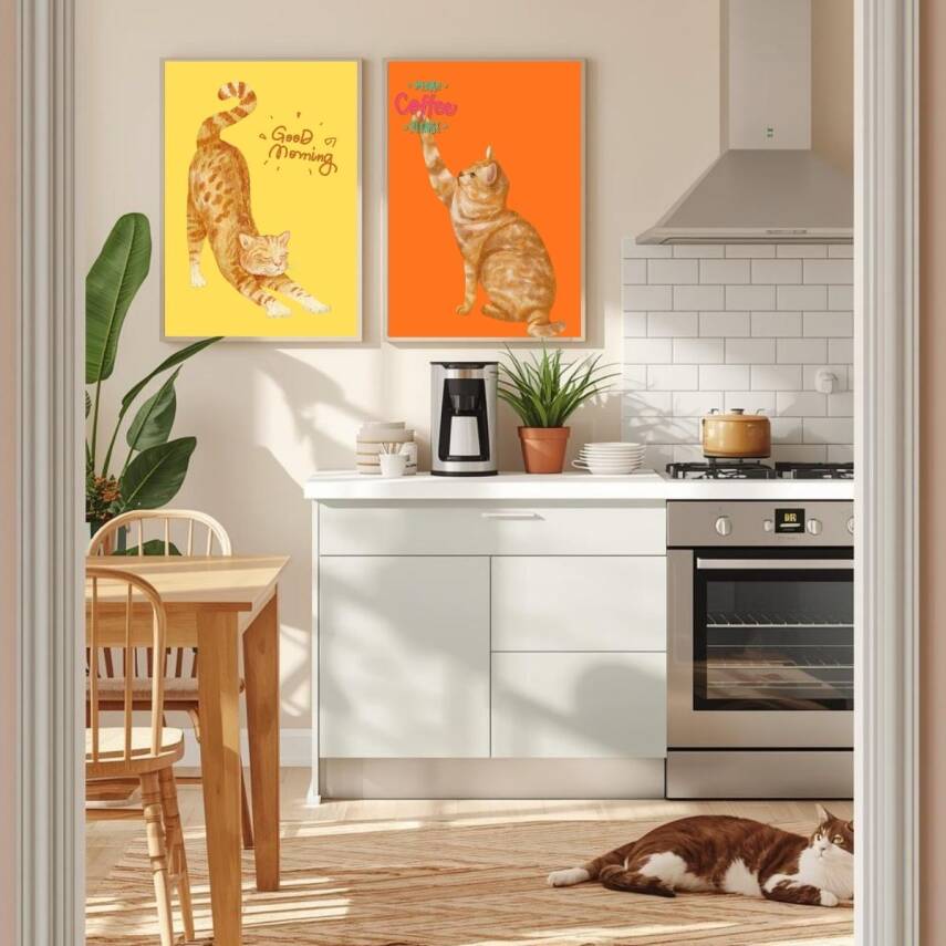 Besay Good Morning Kedi Çocuk Odası Posteri–Dekoratif 3lü Set A3 Çerçevesiz - 3