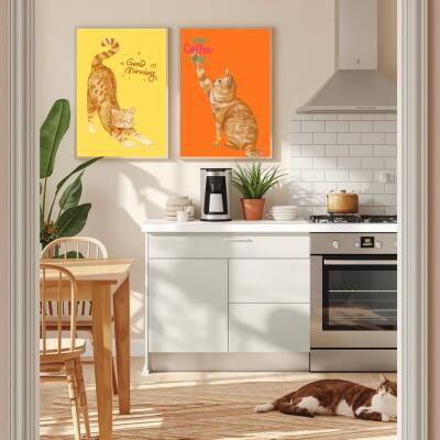 Besay Good Morning Kedi Çocuk Odası Posteri–Dekoratif 3lü Set A4 Çerçevesiz - 3