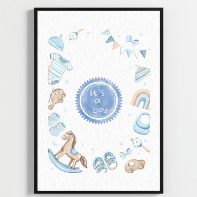 "Besay Hoş Geldin Bebek | ""It'S A Boy"" Temalı Çocuk Odası Dekorasyonu | Yeni Doğan Hediyesi Sulu Boya Poster | 3'Lü Set A2 Çe - 3