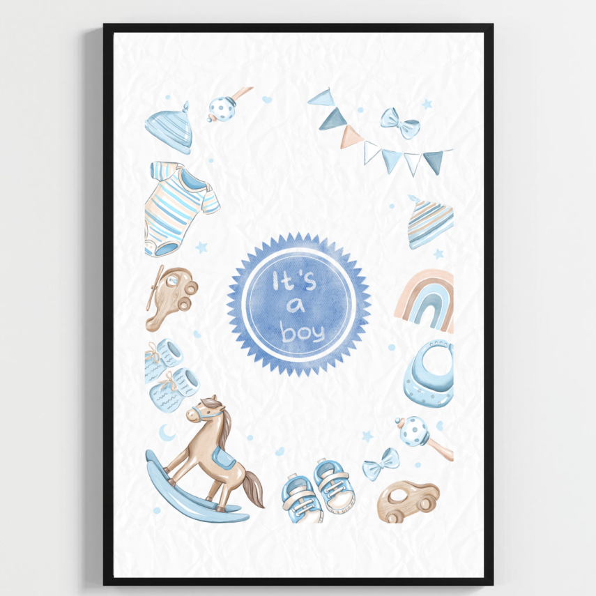 "Besay Hoş Geldin Bebek | ""It'S A Boy"" Temalı Çocuk Odası Dekorasyonu | Yeni Doğan Hediyesi Sulu Boya Poster | 3'Lü Set A3 Çe - 3