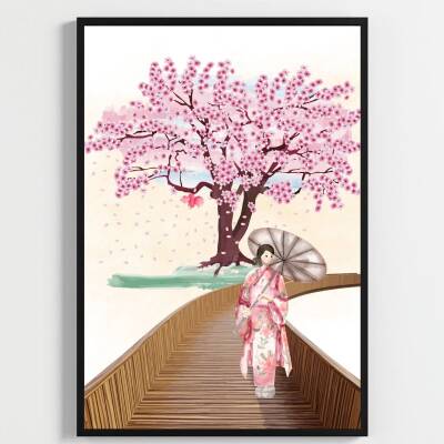 Besay Japon Esintisi | Kafe, Salon Ve Restoran Duvar Dekorasyonu | Geleneksel Sakura Ve Asya Temalı Poster | 3'Lü Set A2 Çerçev