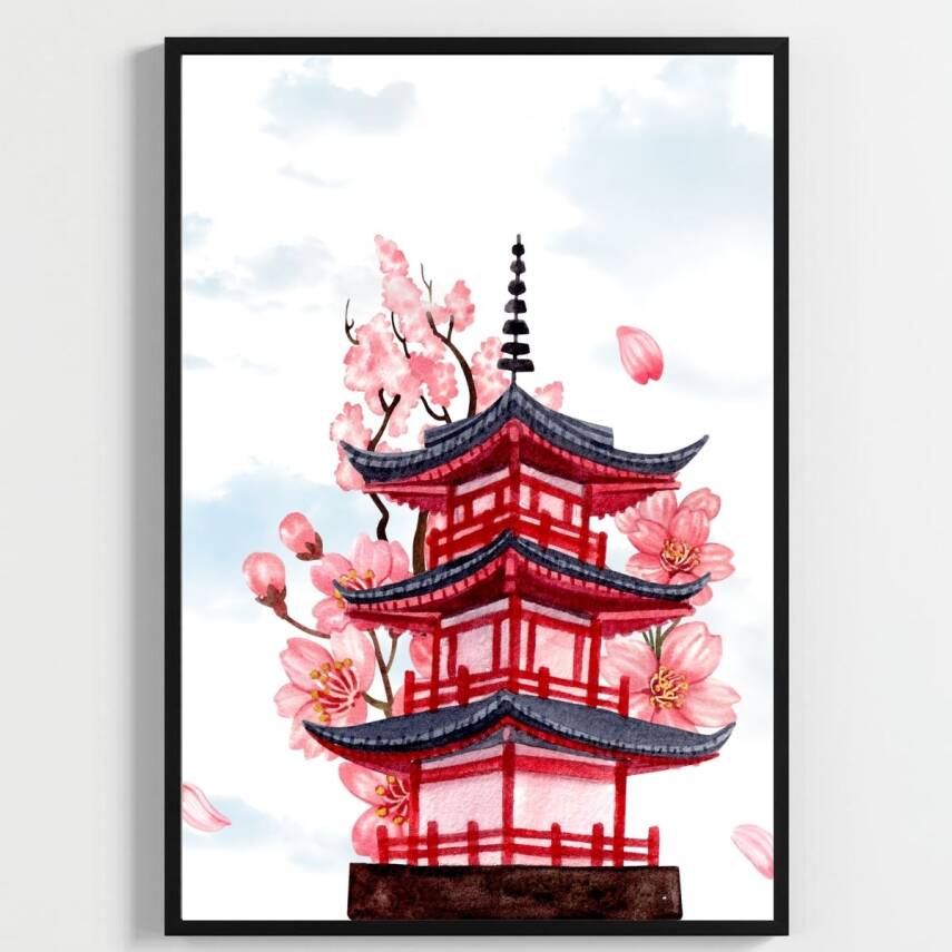 Besay Japon Esintisi | Kafe, Salon Ve Restoran Duvar Dekorasyonu | Geleneksel Sakura Ve Asya Temalı Poster | 3'Lü Set A4 Çerçev - 1