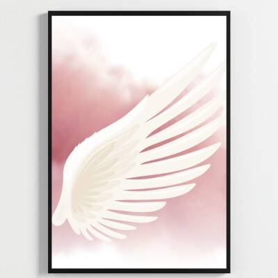 Besay Kanatlanmış | Modern Yatak Odası Duvar Dekorasyonu | Pembe Bulutlu Melek Kanadı Posteri | 3'Lü Set A4 Çerçevesiz - 3