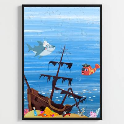 Besay Korsan Macerası | Erkek Çocuk Odası Duvar Dekorasyonu | Mavi Okyanus Ve Korsan Gemisi Posteri | 3'Lü Set A3 Çerçevesiz - 3