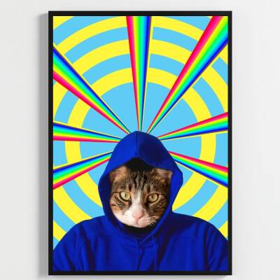 Besay Kozmik Kediler | Renkli Ev Duvar Dekorasyonu | Gökkuşağı Lazerli Ve Dondurmalı Komik Kedi Posteri | 3'Lü Set A4 Çerçevesi - 3