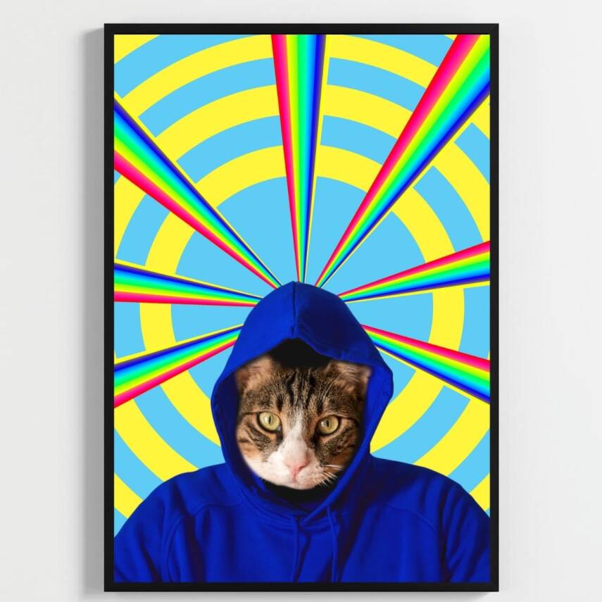 Besay Kozmik Kediler | Renkli Ev Duvar Dekorasyonu | Gökkuşağı Lazerli Ve Dondurmalı Komik Kedi Posteri | 3'Lü Set A4 Çerçevesi - 3