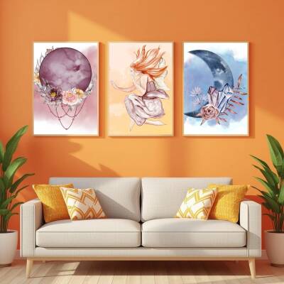 Besay Kozmik Rüya | Meditasyon Ve Yoga Odası Dekorasyonu | Çiçekli Kristal Ve Kadın Figürlü Poster | 3'Lü Set A2 Çerçevesiz - 5