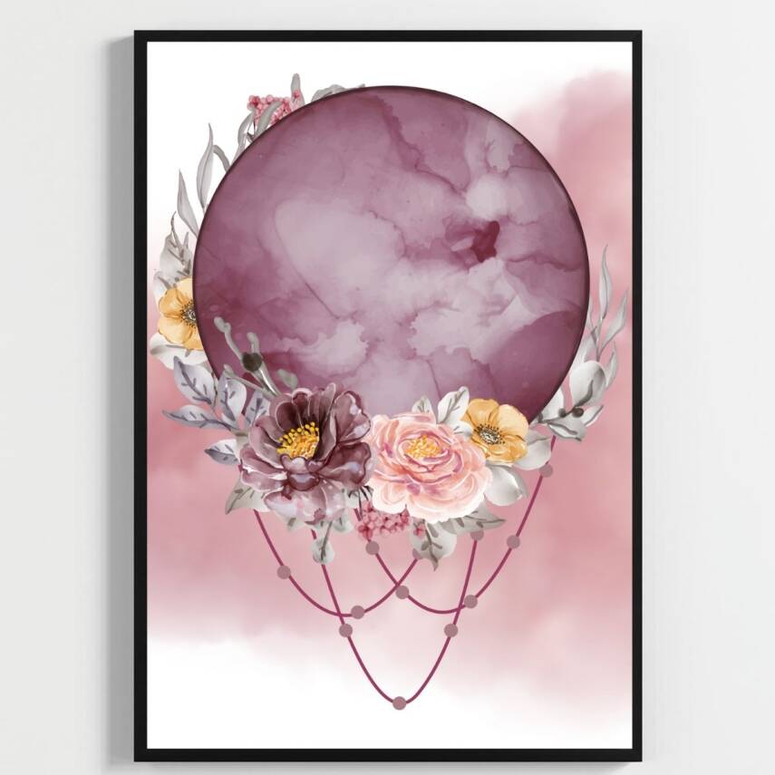 Besay Kozmik Rüya | Meditasyon Ve Yoga Odası Dekorasyonu | Çiçekli Kristal Ve Kadın Figürlü Poster | 3'Lü Set A3 Çerçevesiz - 1