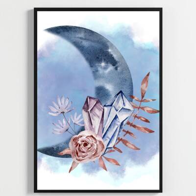 Besay Kozmik Rüya | Meditasyon Ve Yoga Odası Dekorasyonu | Çiçekli Kristal Ve Kadın Figürlü Poster | 3'Lü Set A3 Çerçevesiz - 3