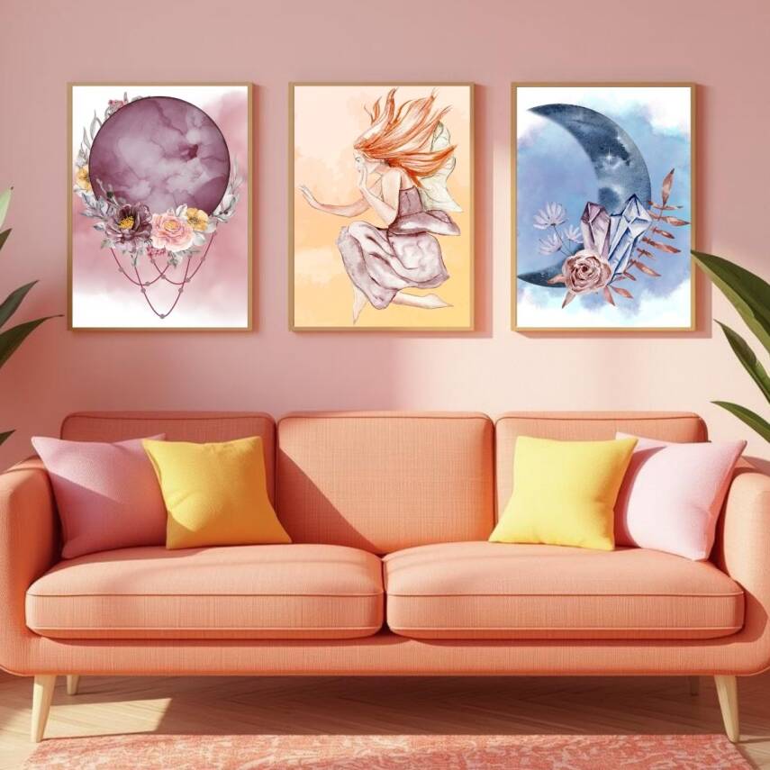 Besay Kozmik Rüya | Meditasyon Ve Yoga Odası Dekorasyonu | Çiçekli Kristal Ve Kadın Figürlü Poster | 3'Lü Set A4 Çerçevesiz - 4