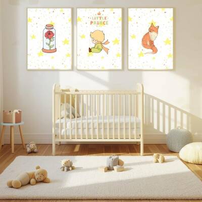 Besay Küçük Prens | Bebek Ve Çocuk Odası Duvar Dekorasyonu | İkonik Gül Ve Tilki Temalı Çocuk Posteri | 3'Lü Set A3 Çerçevesiz - 4