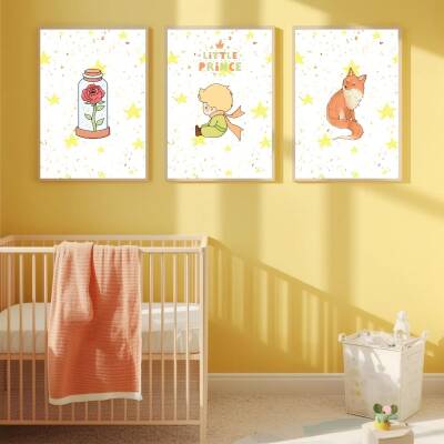 Besay Küçük Prens | Bebek Ve Çocuk Odası Duvar Dekorasyonu | İkonik Gül Ve Tilki Temalı Çocuk Posteri | 3'Lü Set A3 Çerçevesiz - 5
