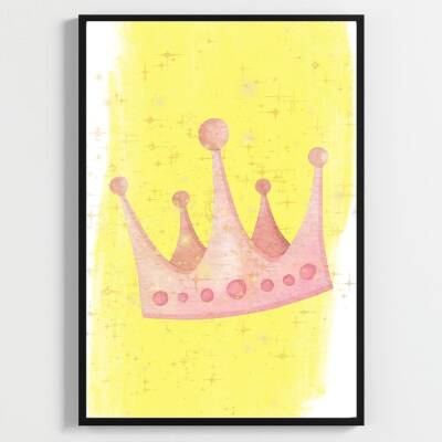 Besay Küçük Prenses | Kız Bebek Odası Duvar Dekorasyonu | Pembe Taç Ve Fiyonk Temalı Çocuk Posteri | 3'Lü Set A2 Çerçevesiz - 3