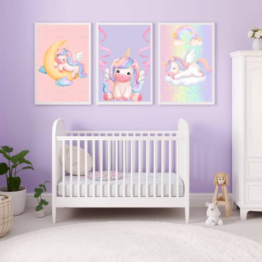 Besay Masal Dünyası Unicorn Çocuk Odası Posteri–Dekoratif 3lü Set A4 Çerçevesiz - 4