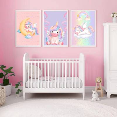 Besay Masal Dünyası Unicorn Çocuk Odası Posteri–Dekoratif 3lü Set A4 Çerçevesiz - 5