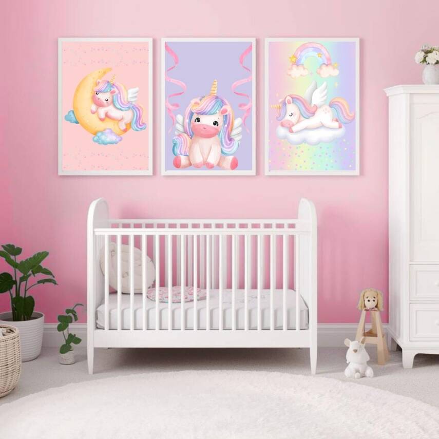 Besay Masal Dünyası Unicorn Çocuk Odası Posteri–Dekoratif 3lü Set A4 Çerçevesiz - 5